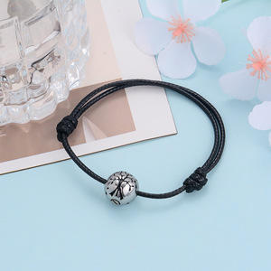 MECYLIFE <span class=keywords><strong>Bracelet</strong></span> <span class=keywords><strong>cordon</strong></span> en cuir noir tressé Bijoux <span class=keywords><strong>de</strong></span> crémation Boule d'<span class=keywords><strong>arbre</strong></span> <span class=keywords><strong>de</strong></span> <span class=keywords><strong>vie</strong></span> en acier inoxydable Perle réglable Urne Cendres - Product Image 2