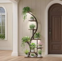 Meuble de salon moderne pour intérieur, table console multi-niveaux en fer et bois avec support créatif pour pot de fleurs