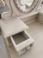 Coiffeuse moderne en bois massif sculpté de style provincial français, faite à la main, avec miroir, finition gris vieilli, pour chambre à coucher