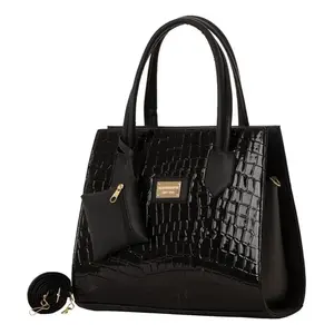 Sac fourre-tout en cuir noir moderne pour femme Fana Brina M3826, motif alligator, poignées renforcées, usage quotidien - Product Image 1