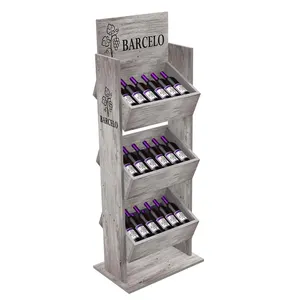 Customized Vintage Display Stand Pinewood Wine Display Rack for Liquor Store