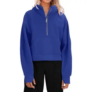 factory custom Women's Pullover Half Zipper Crop Hoodie Fleece Lined Collar Zip Up Hoodies Cropped Long Sleeve hoodie
