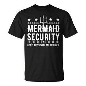 Camiseta Mermaid Security negra con cuello redondo y manga corta para hombre, regalo divertido para papá - Product Image 3