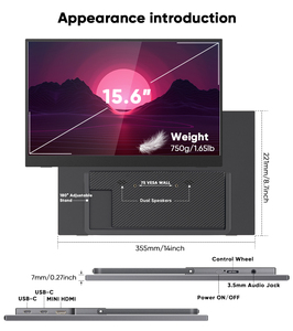 15.6 inch FHD <span class=keywords><strong>LCD</strong></span> hiển thị Type-C USB kép Màn hình máy tính xách tay Extender với IPS Bảng điều chỉnh Loại C màn hình di động portatil được xây dựng trong đứng - Product Image 5