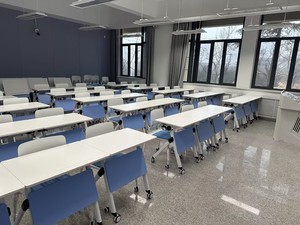 Muebles para sala de entrenamiento, mesa de estudiante, mesa de escritorio plegable móvil, colorida y multifuncional, mesa larga de 1,2-1,4 M para dos - Product Image 4