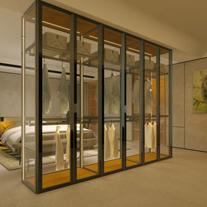 ตู้เสื้อผ้าอลูมิเนียมกระจกแบบกำหนดเองพร้อมไฟ LED สำหรับโครงการห้องพักโรงแรม |   ตู้กระจกนิรภัยสำหรับผู้รับเหมาอุปกรณ์และงานตกแต่งโรงแรม - Product Image 2