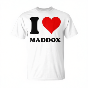 T-shirt I Love Maddox con design a cuore rosso, cotone bianco, taglia unisex per adulti - Product Image 3