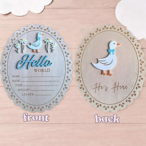 Uionen Plaque personnalisée en bois « Hello World » pour annonce de naissance, souvenir de naissance pour bébé fille ou garçon, cadeau commémoratif - Product Image 3