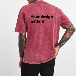 Maglietta da uomo Oversize girocollo manica corta vino <span class=keywords><strong>rosso</strong></span> Vintage lavato cotone Street Style per il commercio all'ingrosso & OEM - Product Image 1