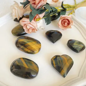 Wholesale Natural High Quality Crystals Crafts Tiger Eye Palm Healing Stones For Decoration