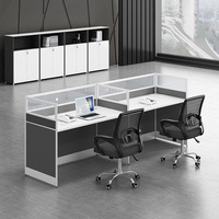 Office Divider Call Center Cubicles 4 Person Workstation With Glass Divider With 3 Drawer Pedestal