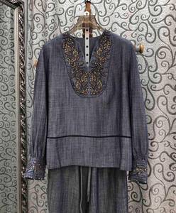 En kaliteli yeni kadın seti 2025 sonbahar kış Denim seti Lady lüks boncuk uzun kollu Denim Tops + uzun mavi kot takım elbise - Product Image 3