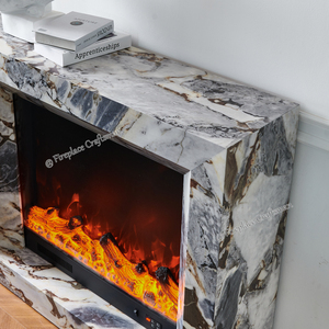 Chimeneas eléctricas de lujo modernas de imitación de mármol gris Mdf pieza de manto independiente chimenea envolvente con kit de repisa de mármol - Product Image 4