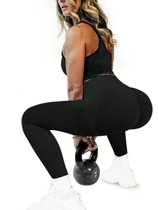 Pantalon de yoga noir long à taille haute et très élastique avec fonction rehausse-fesses, motif uni, sans couture pour le sport et le yoga - Product Image 5