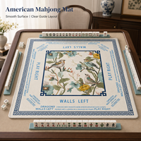 Tapis de jeu de Mahjong imperméable, motif floral classique avec oiseaux, tapis de Mahjong carré pour jeux de société avec identification directionnelle