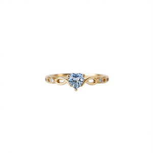 Anillo de compromiso con diamante azul talla corazón para mujer, banda de cobre chapada en oro con engaste de púas, JS-XYH-10022 - Product Image 1