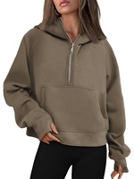 Sweats à capuche zippés surdimensionnés en coton éponge français 400GSM de haute qualité à imprimé bouffant avec trou pour doigt 1/4 pour femmes