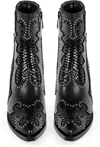Bottes courtes western à rivets pour femmes, longueur cheville, talon épais, bottes à bout en amande - Product Image 6
