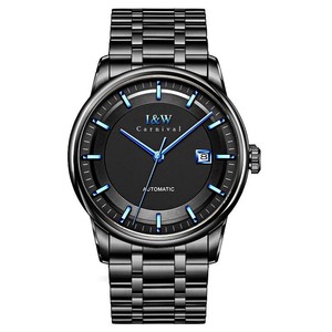 Reloj Automático para Hombre Echo Valley con Movimiento SEIKO, Esfera Negra, Cristal de Zafiro, Detalles Azules, Correa de Acero Inoxidable y Cierre de Botón a Presión - Product Image 3
