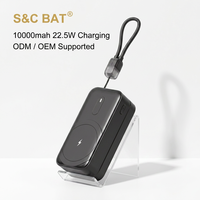 Batterie Li-Polymère 10000mAh avec câble intégré interchangeable, charge rapide, banque d'alimentation magnétique sans fil en plastique pour smartphone