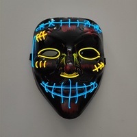 Masque lumineux LED à lumière froide en PVC noir en forme de V pour le front, idéal pour Halloween, carnaval, déguisement de rue, style d'ambiance horrifique et amusant