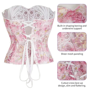 Corsé DE BODA bordado transpirable para mujer, <span class=keywords><strong>corpiño</strong></span> sobre el busto, corpiños de malla hueca, cintura delgada, encaje deshuesado, Tops de tubo <span class=keywords><strong>sin</strong></span> <span class=keywords><strong>tirantes</strong></span> - Product Image 2