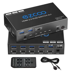 Interruptor usb 3.0 kvm, interruptor HD-MI 4 de computador 1 monitor 4k 60hz spdif l/r hotkey cec ir remoto ir ext 4x1 interruptor de porta kvm