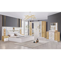 Ensemble de chambre à coucher moderne de luxe en bois rembourré et extensible avec lit king-size à LED, armoire et coiffeuse pour mobilier de maison, villa, hôtel