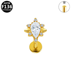 Clous d'oreilles en zircon en forme de goutte d'eau, en alliage de titane, à filetage interne, pour usage quotidien, bijoux de piercing unisexe tendance - Product Image 5