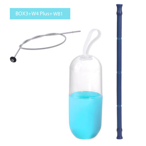 Silicone Straws <b>Soft</b> Foldable Reusable Biodegradable W4W4 Plus Straight Pipe With Carabiner Case For Outdoor Use - Product Image 2
