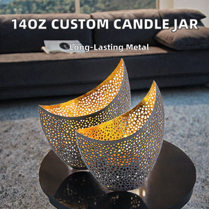 Wholesale 14oz Short Metal Pillar Candle <b>Jar</b> with Lid & Custom Color/Logo Durable for Home <b>Decoration</b> - Product Image 2