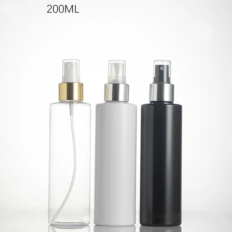 200ml yuvarlak kozmetik vücut spreyi atomizer plastik sprey losyon altın üst şişe