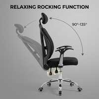 Chaise de bureau ergonomique de direction, pivotante et réglable, avec appui-tête et dossier en maille, noire