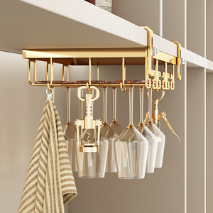 Cubiertos de varias filas de Metal dorado, almacenamiento debajo del gabinete, colgante de vino tinto, soporte para pañuelos de vidrio, estante de secado de platos, cordón - Product Image 6