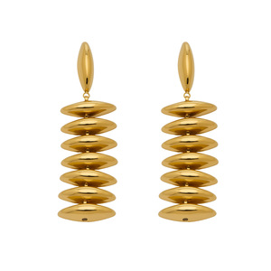 Boucles d'oreilles pendantes linéaires tendance en acier inoxydable plaqué or PVD, résistantes au ternissement et à l'eau, avec perles métalliques, bijoux minimalistes, vente en gros - Product Image 6