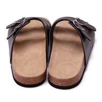 Sandales plates décontractées en liège à 2 brides réglables avec boucle argentée et soutien de la voûte plantaire pour femmes/dames/filles