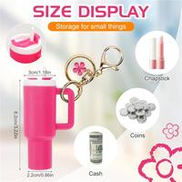 Porte-clés mini tasse décorée de fleurs, pendentif gobelet rose vif, breloque de sac tendance pour femmes et filles, porte-clés fleur