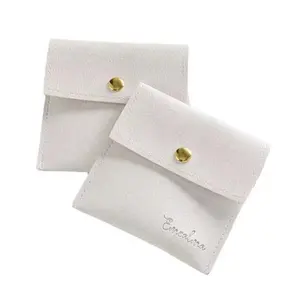 CSMD 10x10cm China Supplier Private Label Envelope Style Custom Logo Embossed PU Leather Bracelet White Pouches With Snap Button