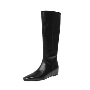 Botas de Plataforma de Piel Vacuna con Punta en Pico, Estilo Retro, Hechas a Mano, Moda Otoño 2024, Estilo Nuevo, Tacón Plano, Botas Largas Sin Cordones - Product Image 1