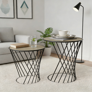Table d'appoint moderne imbriquée avec socle <span class=keywords><strong>en</strong></span> métal durable <span class=keywords><strong>en</strong></span> <span class=keywords><strong>bois</strong></span> naturel pour le salon Table de chevet pour chambre à coucher - Product Image 1