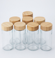Outils pour herbes et épices de cuisine Bocaux à épices en verre pour assaisonnement Bouteille de sel Poivre Chili Shaker Pots à épices à l'ail avec couvercle en bois d'acacia