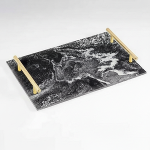 Bandeja DE SERVICIO DE Navidad con acabado esmaltado de pegatina de estilo más Popular con mango dorado para bandeja de uso de fiesta de boda de Hotel - Product Image 1