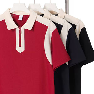 Color-Block Athletic Polo Estilo universitario Media cremallera Manga corta - Product Image 2