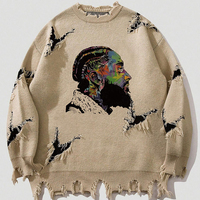 Pull à manches longues délavé pour homme, tricot rétro automne-hiver, motif personnalisable, pull streetwear personnalisé