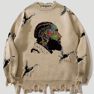 Pull à manches longues délavé pour homme, tricot rétro automne-hiver, motif personnalisable, pull streetwear personnalisé - Product Image 5