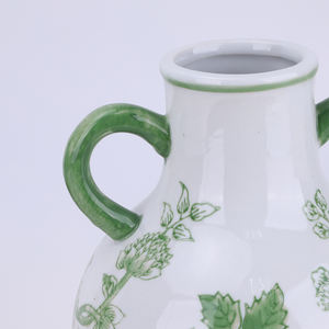 Redeco 오리엔탈 플로럴 버드 세라믹 꽃병 홈 장식용 녹색 전통적인 이중 손잡이 디자인 거실 바닥 꽃병 - Product Image 4