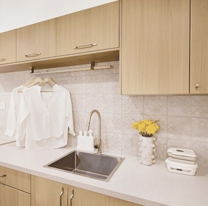 Set Kabinet Dapur Modern Balom Bentuk L Bahan MDF Desain Penyimpanan Lengkap untuk Apartemen Pasar Amerika Utara - Product Image 4