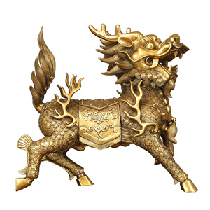 Ornement Qilin en laiton, artisanat de moulage à la cire perdue, décoration pour salon, décoration du Nouvel An chinois - Product Image 4