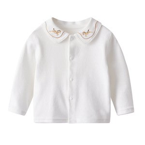 Venta al por mayor niños ropa española bordado caballo cuello Peter Pan manga larga bebé niño <span class=keywords><strong>blusa</strong></span> <span class=keywords><strong>blanca</strong></span> - Product Image 1