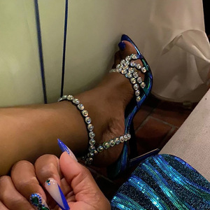 Luxury Pearl Studded 11CM <b>Open</b> Toe Ankle Lace <b>up</b> Strappy Sexy Unique Summer High Heels for Ladies - Product Image 1